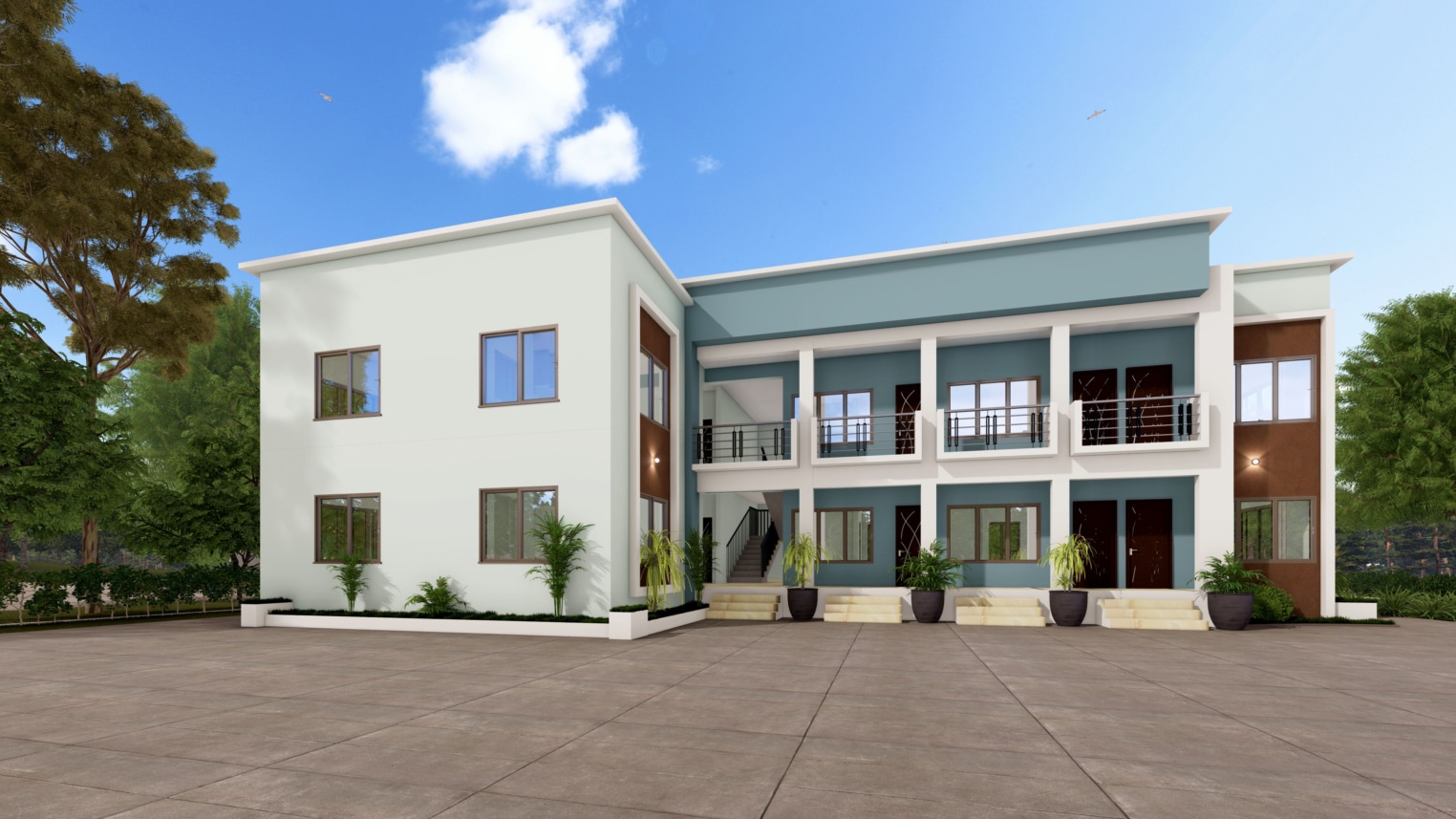 Modern student hostel design with communal areas and individual living spaces