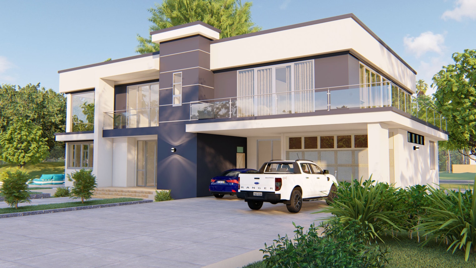 Modern 4-bedroom duplex featuring a large front-facing window and stylish exterior