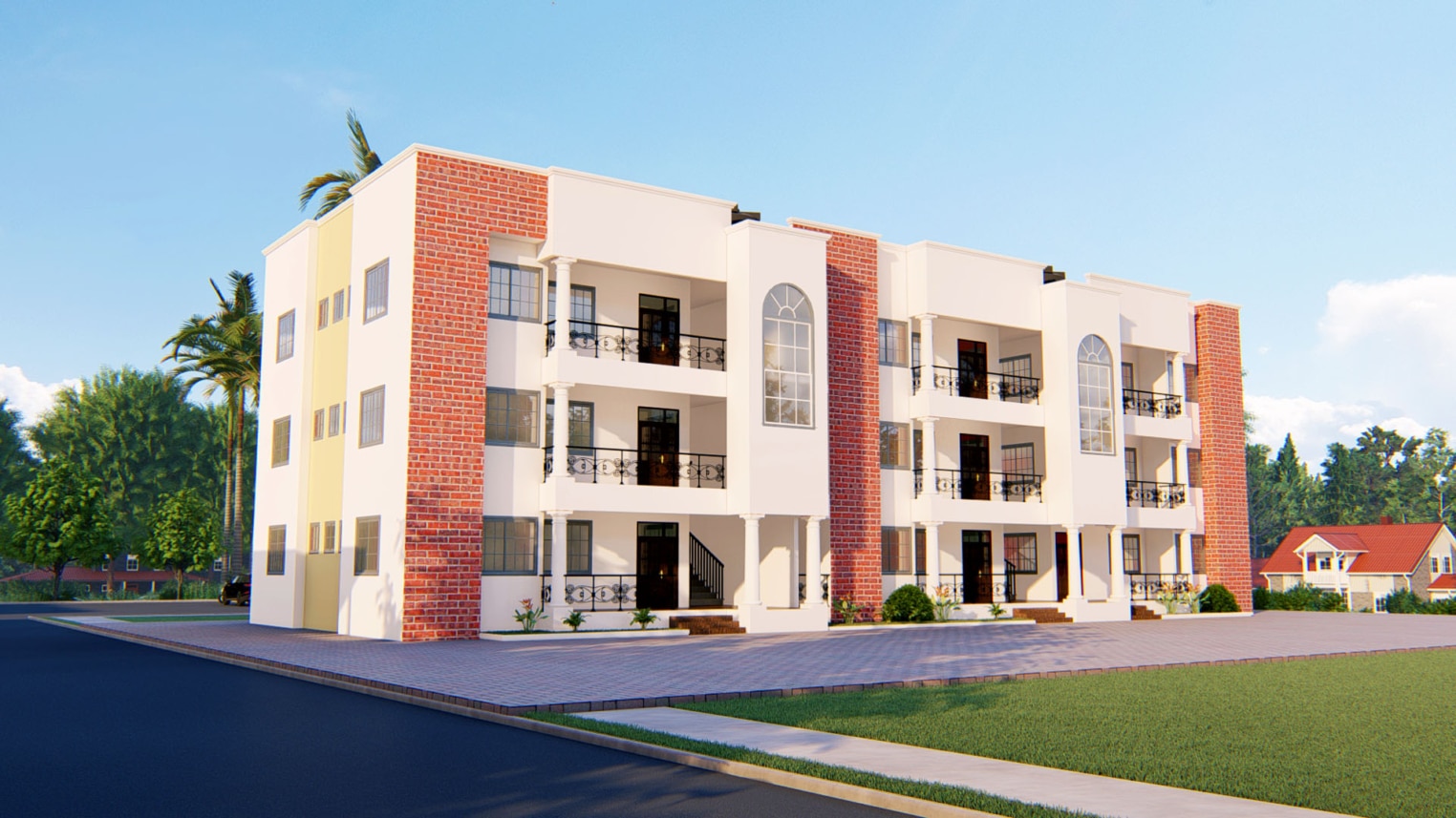 Modern2-bedroom, three-storey apartment building