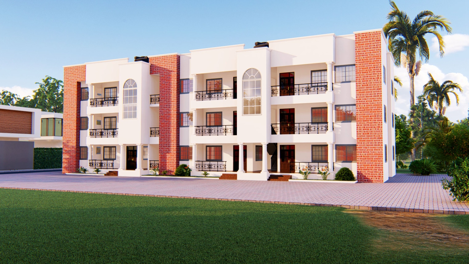 Modern2-bedroom, three-storey apartment building