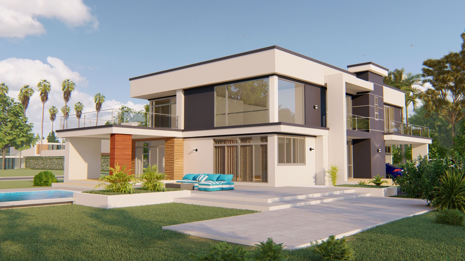Modern 4-bedroom duplex featuring a large front-facing window and stylish exterior