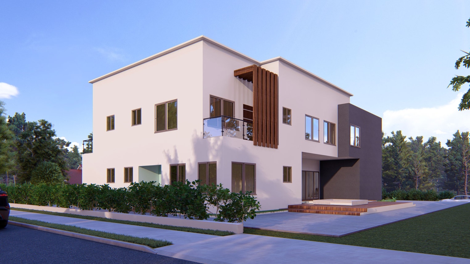 Elegant 4-bedroom duplex with full-height window and modern architectural 