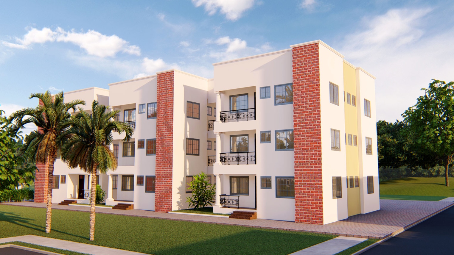 Modern2-bedroom, three-storey apartment building