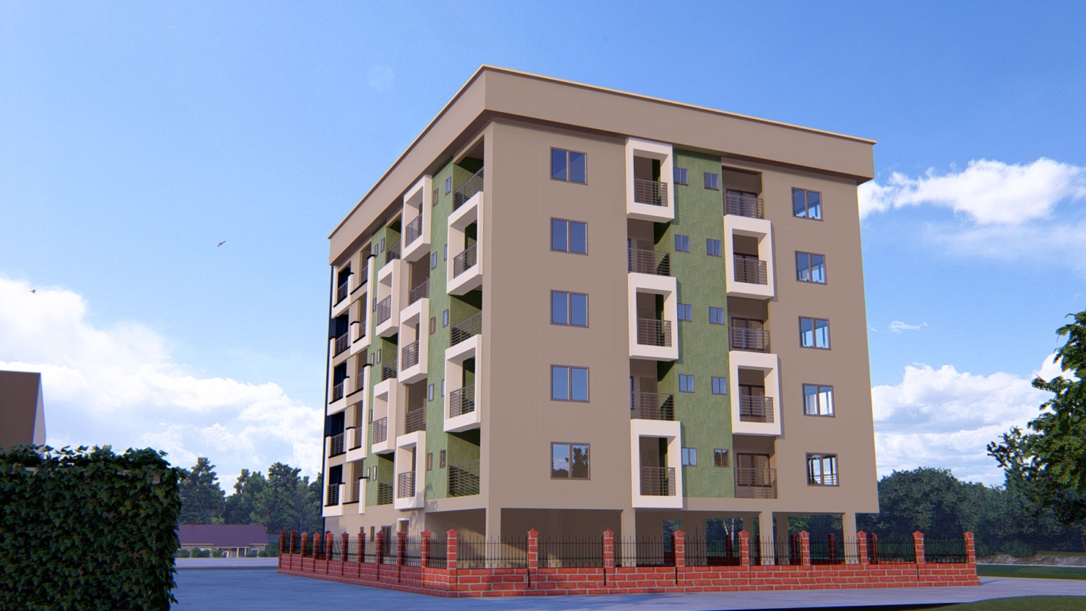 Modern multi-storey student hostel with shared living spaces and balconies 