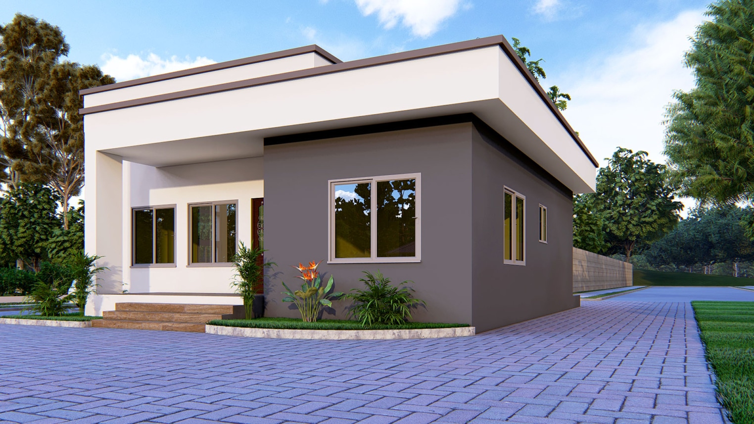  Modern 2-bedroom house design with sleek exterior and open-concept layout 