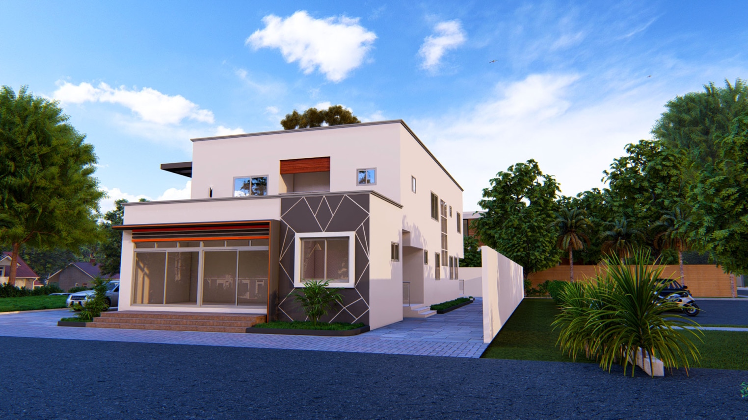 Modern 5-bedroom duplex with attached commercial shop exterior view 