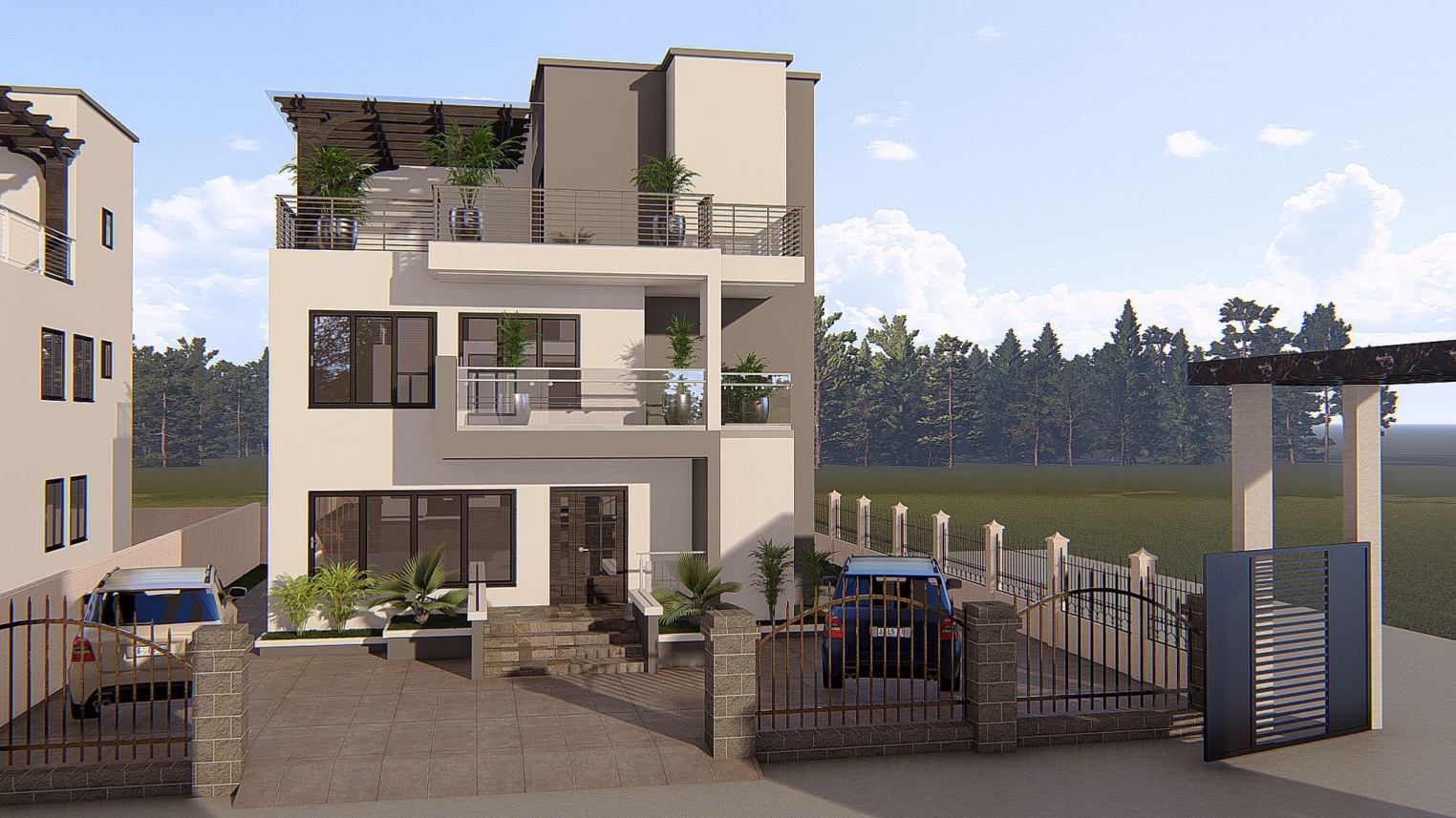 Modern 4-bedroom house with spacious rooftop terrace and contemporary exterior design 