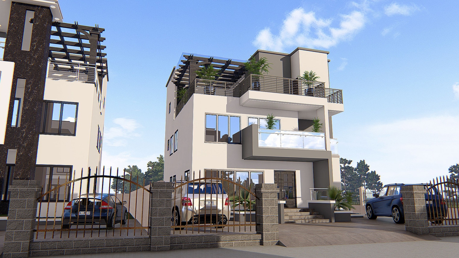 Modern 4-bedroom house with spacious rooftop terrace and contemporary exterior design 