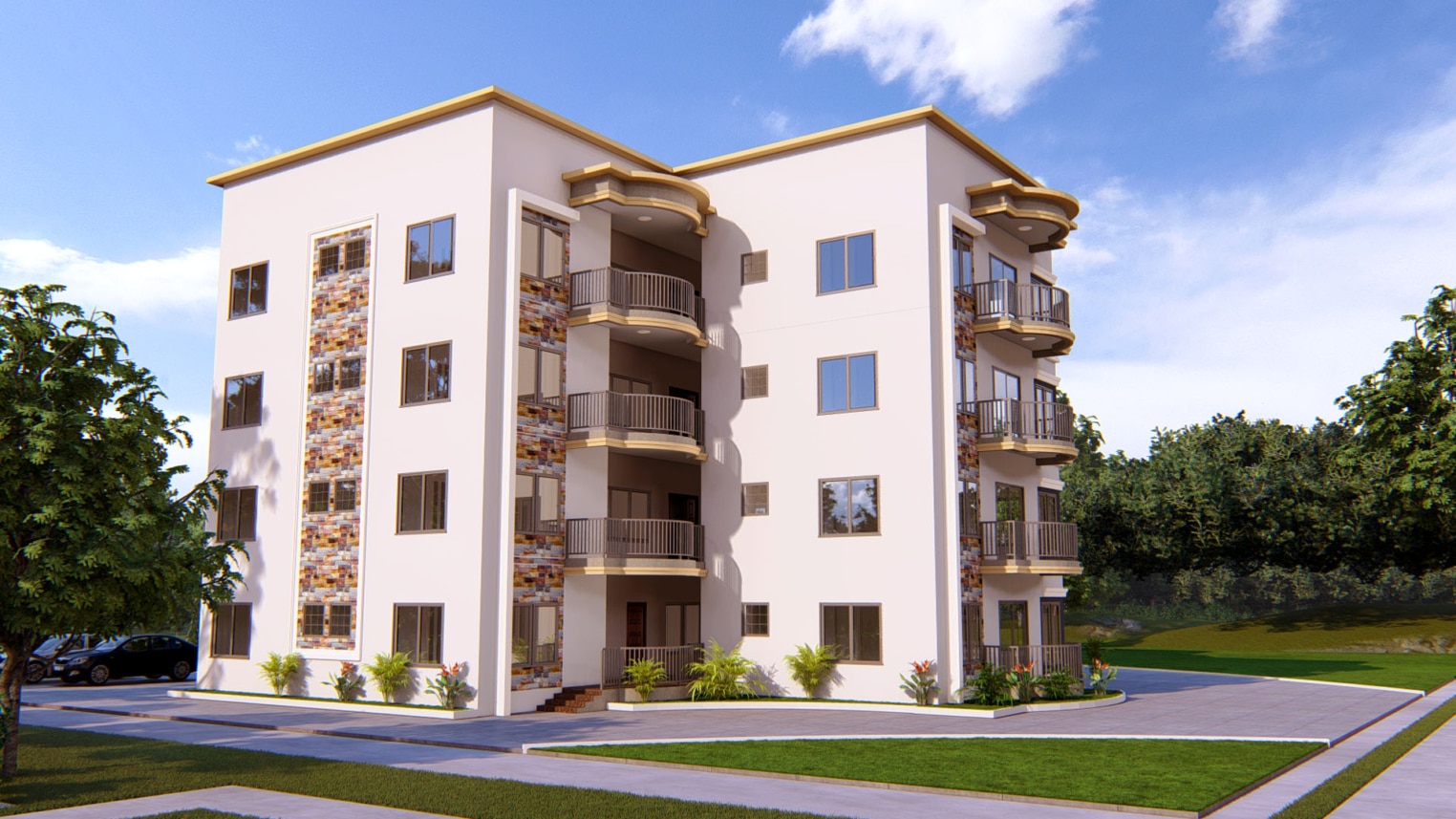 apartment exterior design with modern architecture