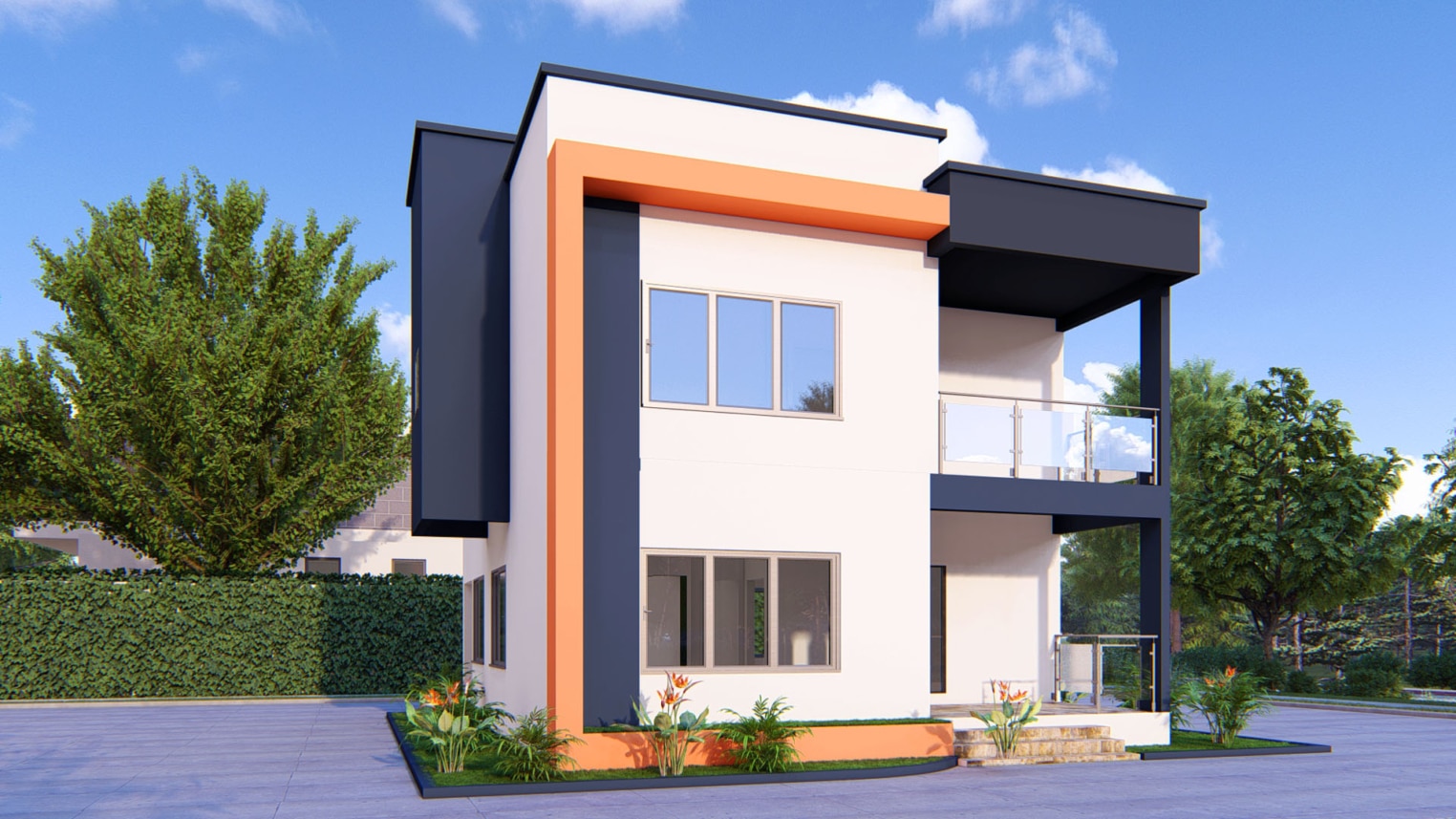 Modern 3-bedroom 2 storey design with sleek exterior and open-concept layout 