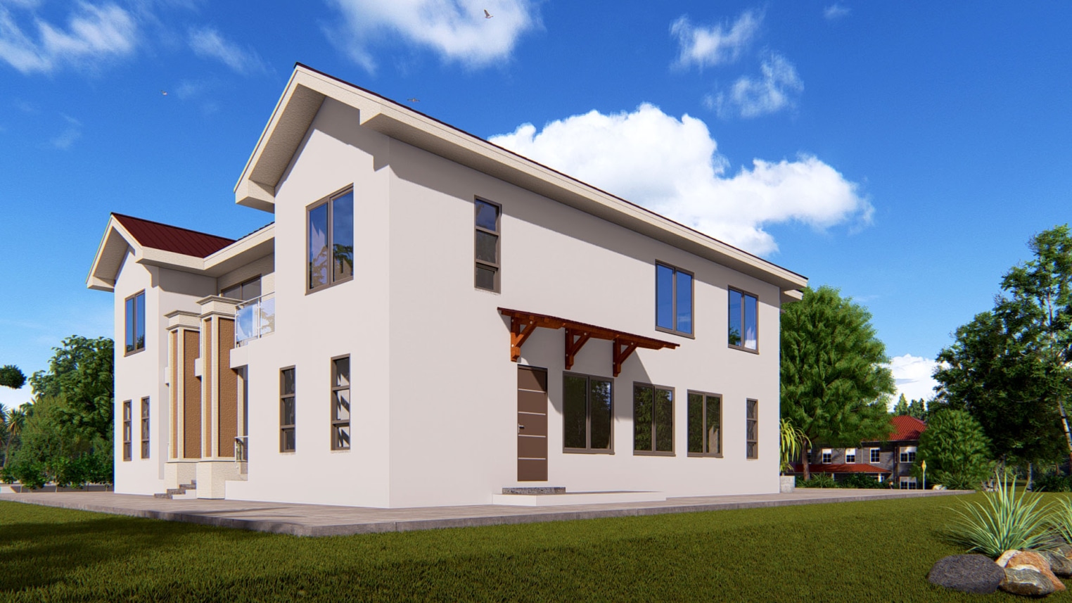 Elegant 5-bedroom duplex with full-height window and modern architectural details 