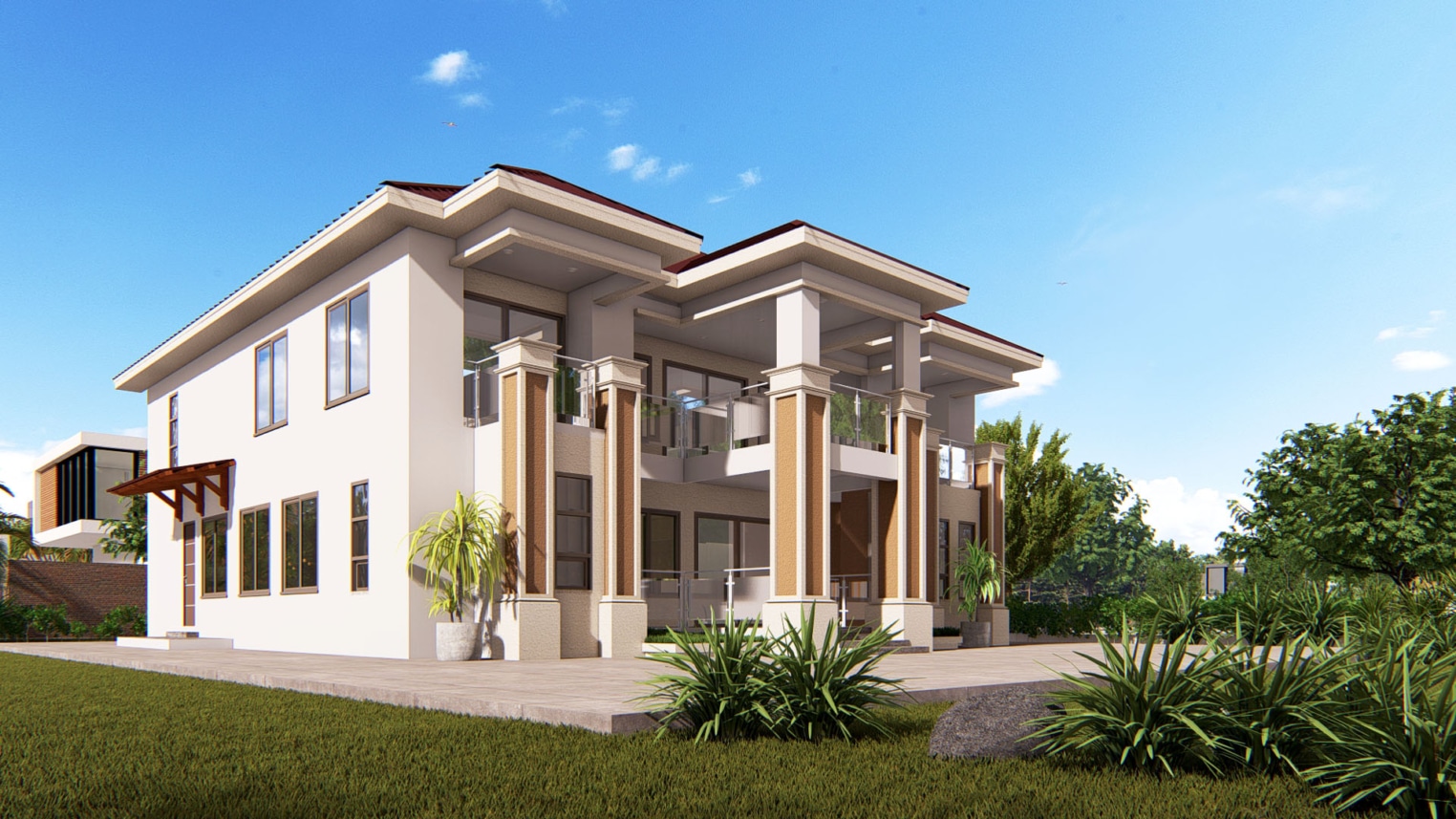 Elegant 5-bedroom duplex with full-height window and modern architectural details 