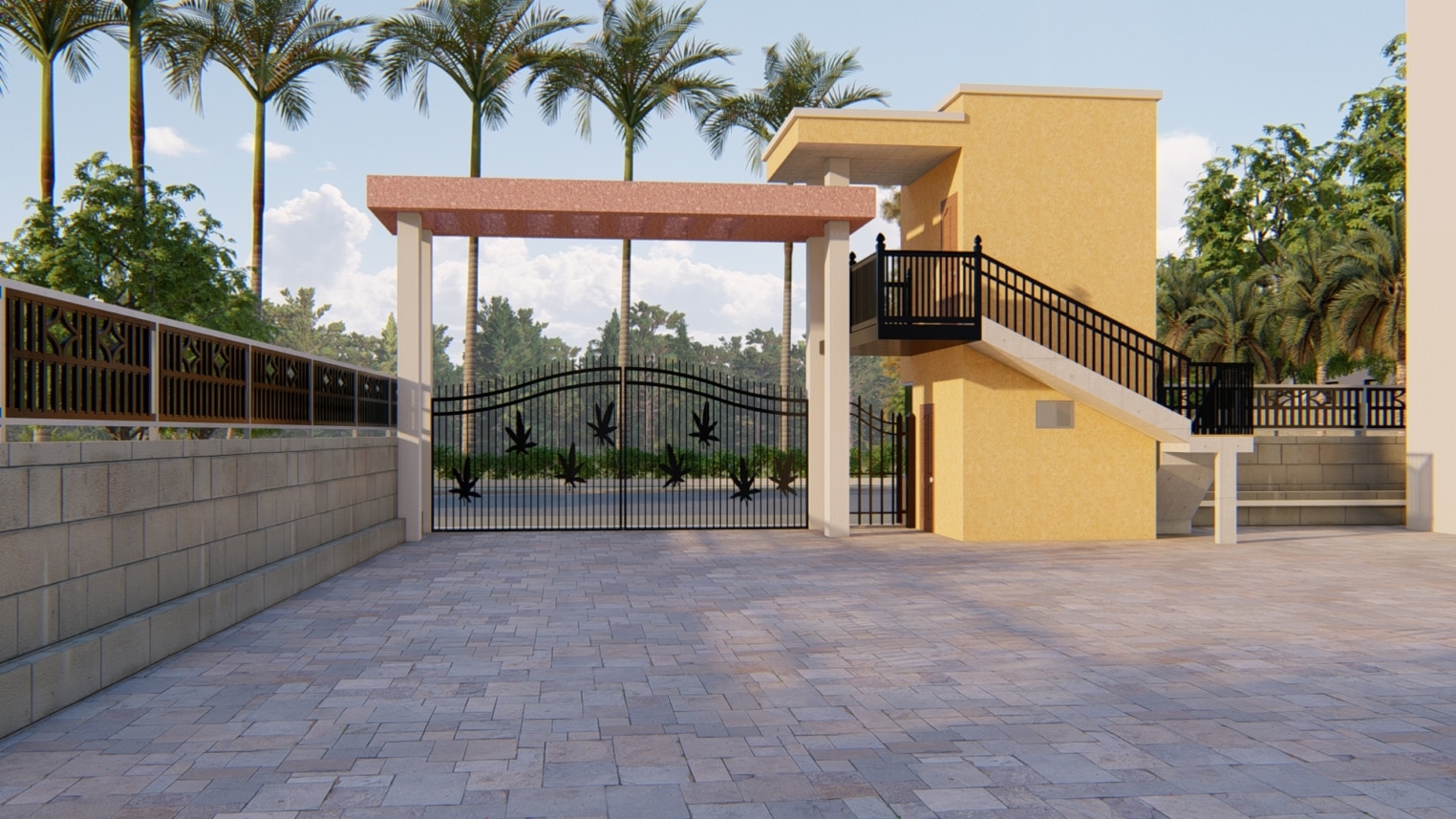 School entrance security gate design with controlled access, fencing, and safety signage for student protection 