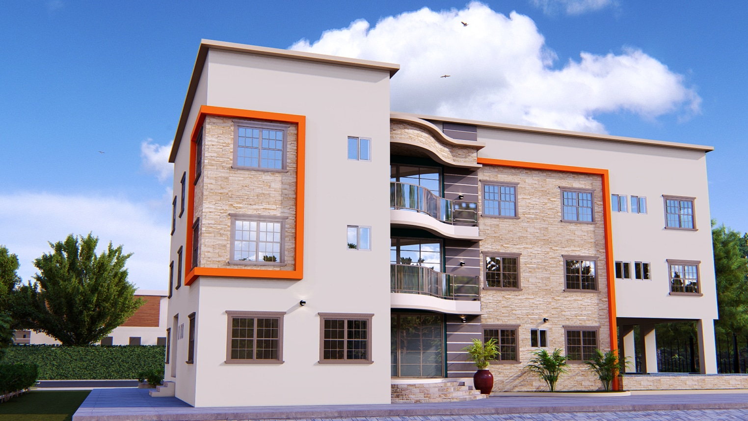 Elegant hotel exterior architecture featuring modern design and welcoming 