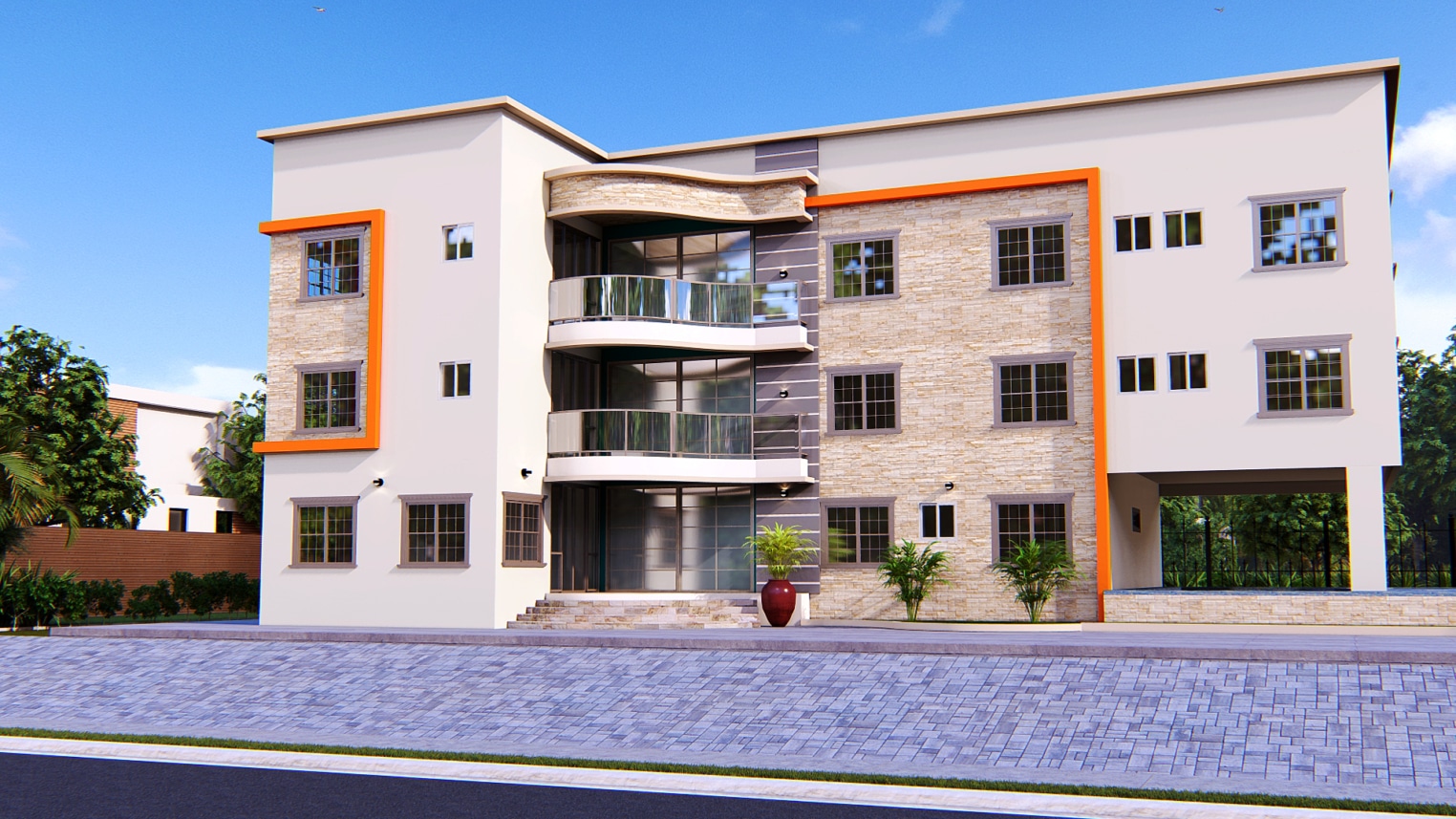 Elegant hotel exterior architecture featuring modern design and welcoming 