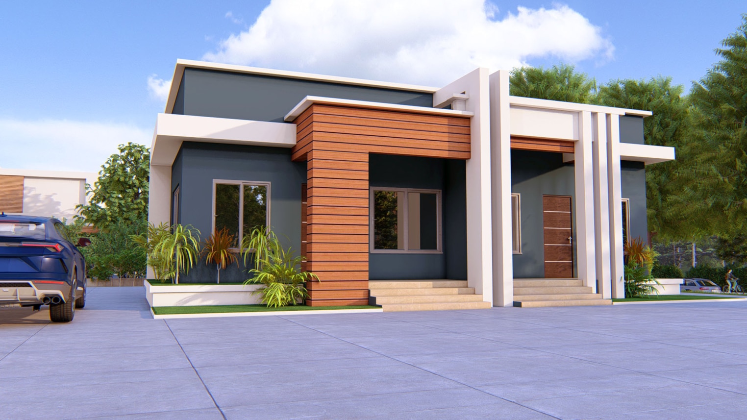 Charming 1-bedroom semi-detached house with modern exterior and cozy front 