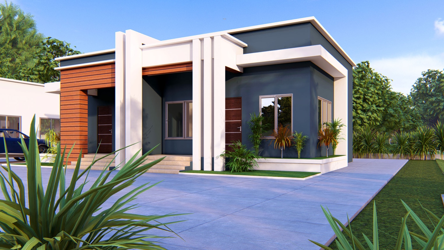Charming 1-bedroom semi-detached house with modern exterior and cozy front 