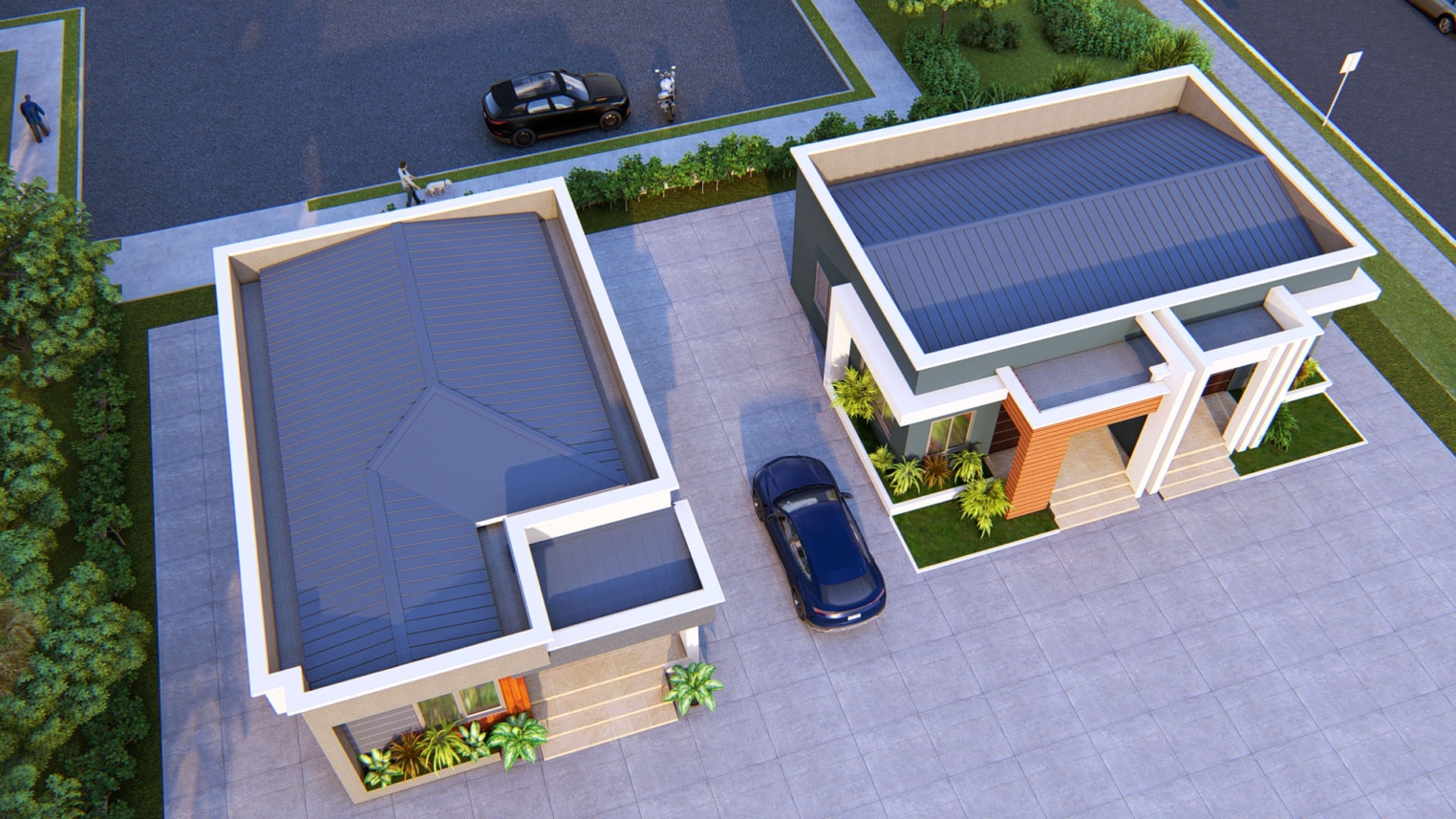 Charming 1-bedroom semi-detached house with modern exterior and cozy front 