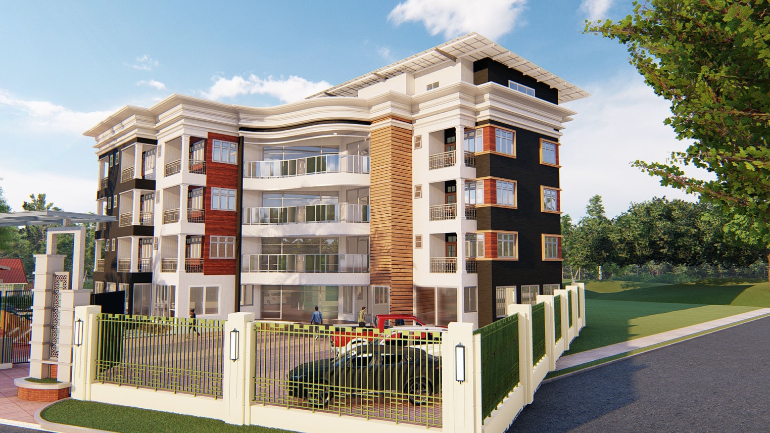 Elegant luxury hotel facade with grand entrance, contemporary architectural elements, and stylish exterior lighting