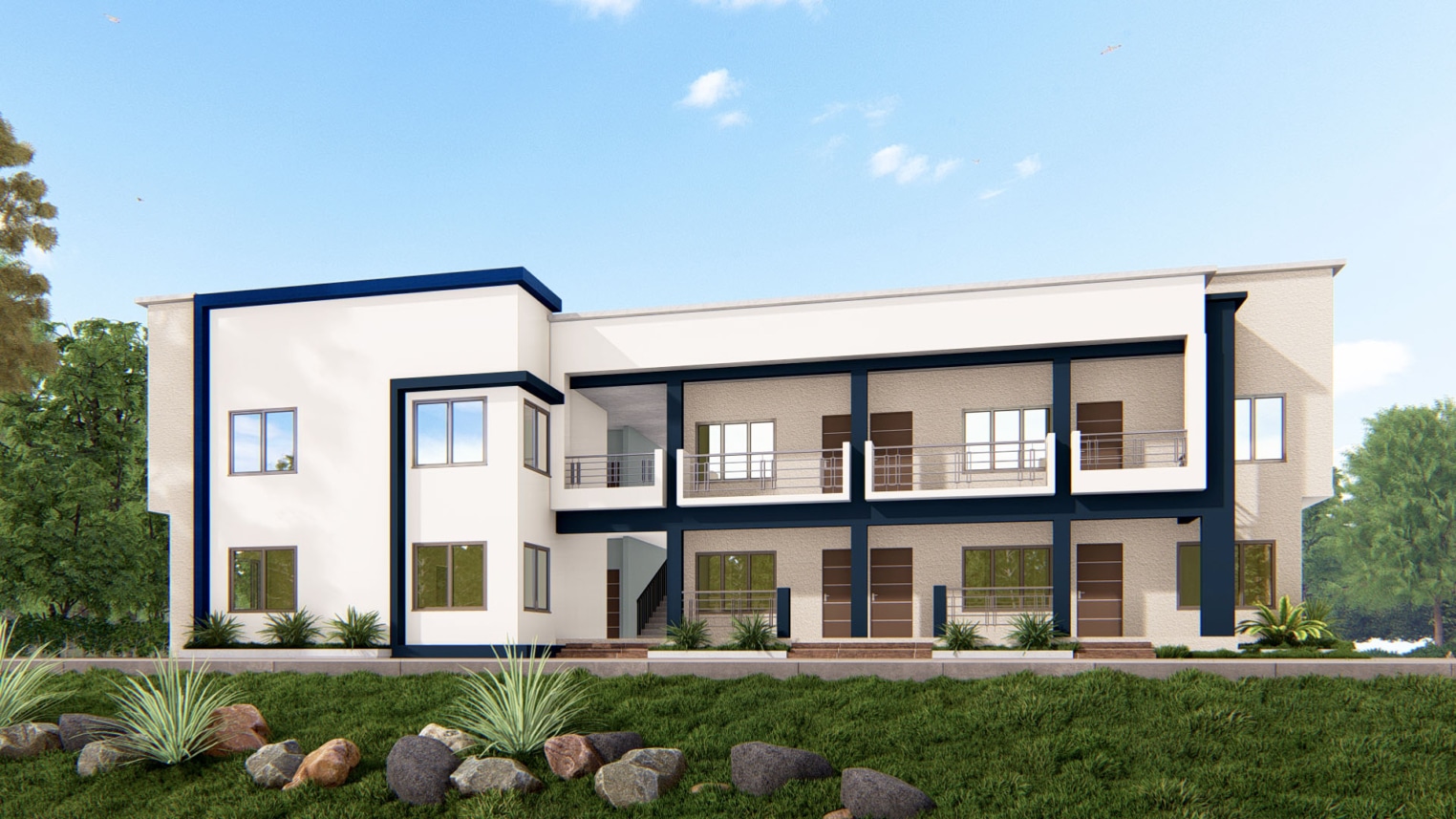 Modern 1 bedroom duplex apartment design with open-plan living area, staircase, and compact upper-level bedroom