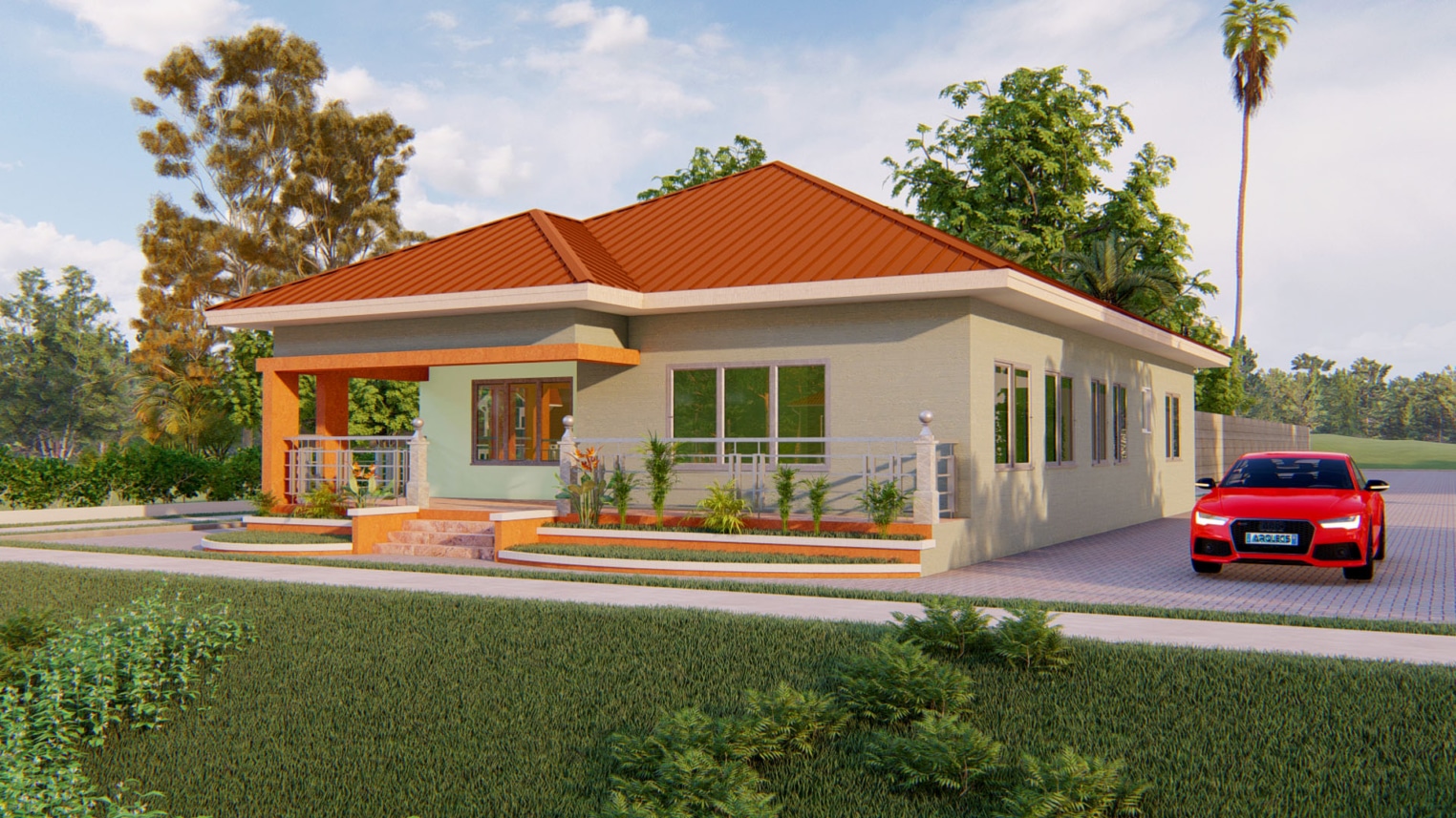 Simple 3-bedroom house design with a clean exterior, efficient layout, and cozy living spaces