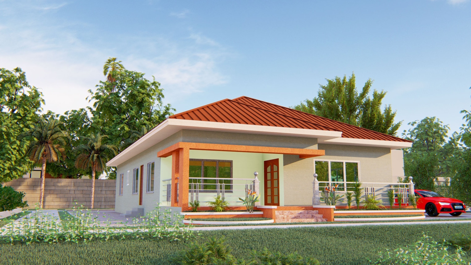 Simple 3-bedroom house design with a clean exterior, efficient layout, and cozy living spaces